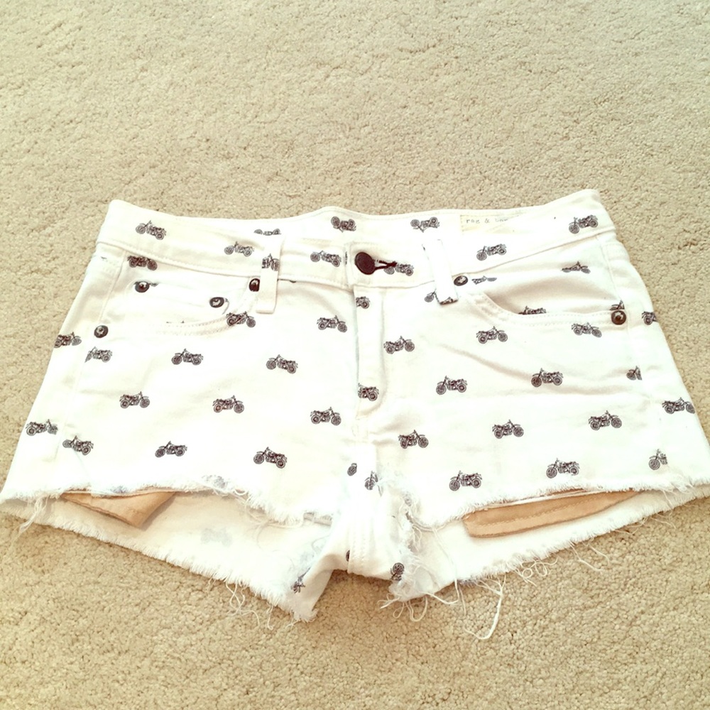 Rag & Bone White Denim Bicycle Cutoff Shorts